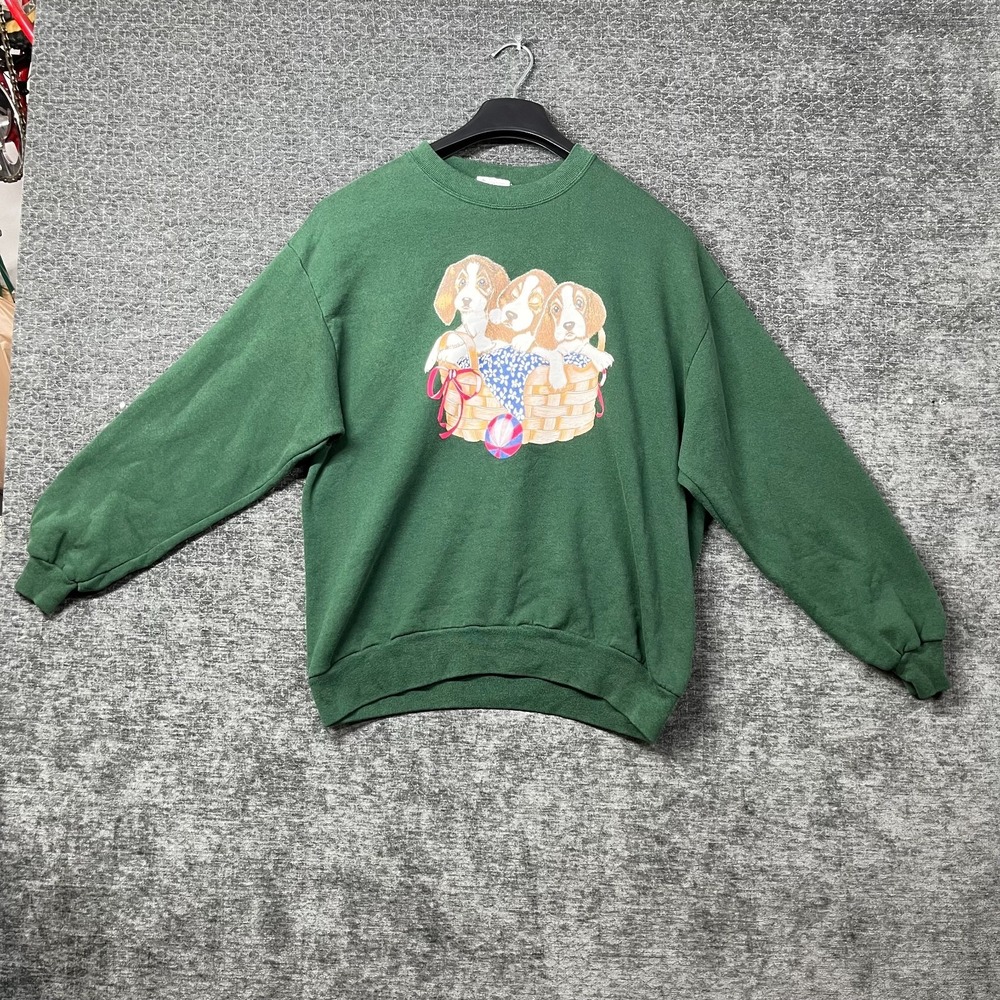 VTG Gopher Sport Crewneck Sweatshirt Mens Green Puppies Dog Graphic USA Made - L